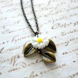 Leaf Necklace Sunflower Necklace White Necklace Sunflower Jewelry Bridesmaid Necklace